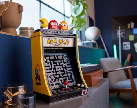 Image of the Lego pac man set displayed on a table top near a window showing its size