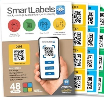 Image of the QR Code Smart Labels | Color Coded Scannable Stickers for Storage Bins, Moving Containers & Organization | Pack and Track Inventory on iOS & Android App | Pack of 48 