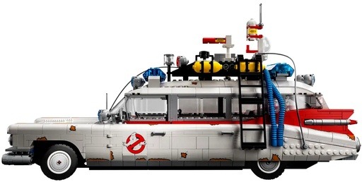 Image of the LEGO Icons Ecto-1 building set, left side view.