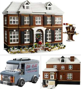 3 Images of the Lego Ideas Home Alone Set 21330,one of the house, one of the bandits van and another of the rear of the house with the treehouse