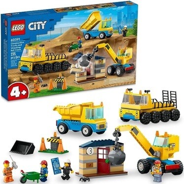 Image of the LEGO City Construction Trucks and Wrecking Ball Crane set 60391