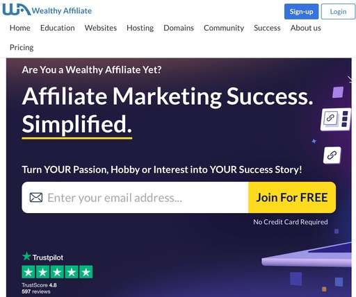 Image of the wealthy affiliate log in and sign up page