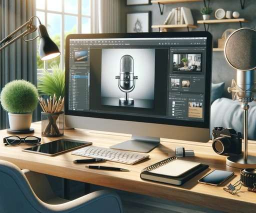 A detailed and vibrant home office setup designed for efficient affiliate marketing work, featuring a modern desk with multiple screens and essential tools for managing an online business, enhancing productivity in earning extra money for retirement.