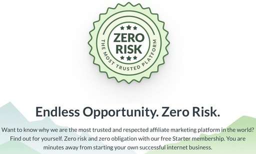 Badge with ‘Zero Risk’ text, highlighting the most trusted platform, emphasizing no risk and zero obligation for a retired person looking for part-time work to start a successful internet business.