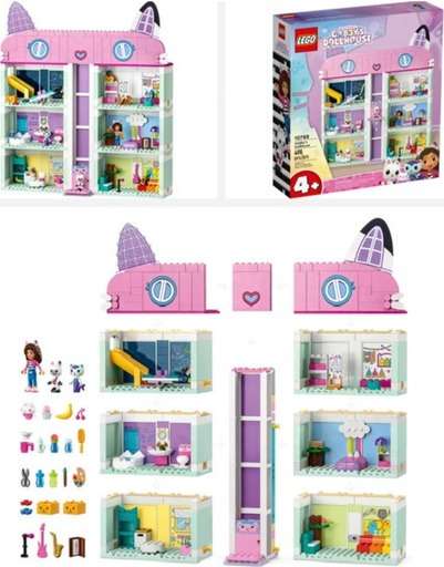 Image of LEGO Gabby’s Dollhouse Set (10788) showing dollhouse, characters, and accessories. Links to Amazon.