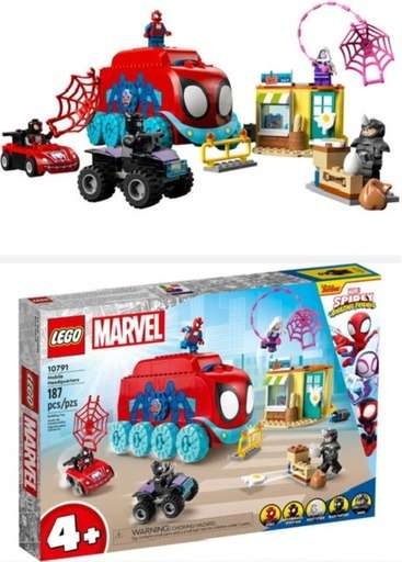 Image of LEGO Marvel Team Spidey’s Mobile Headquarters Set (10791), featuring vehicles, minifigures, and accessories. Links to Amazon.