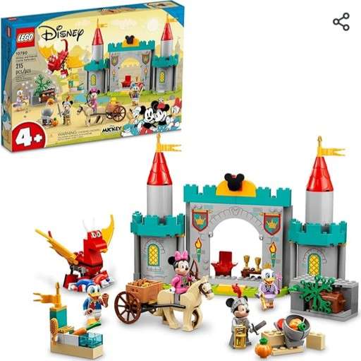 Image of LEGO Disney Mickey and Friends Castle Defenders Set (10780) featuring castle, minifigures, and accessories. Links to Amazon.