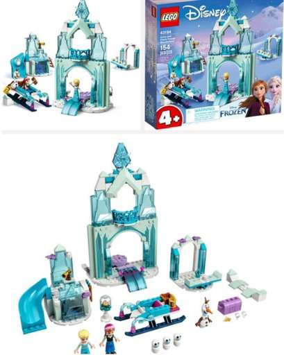 Image of LEGO Disney Anna and Elsa’s Frozen Wonderland Set (43194) featuring ice castle, minifigures, and accessories. Links to Amazon.