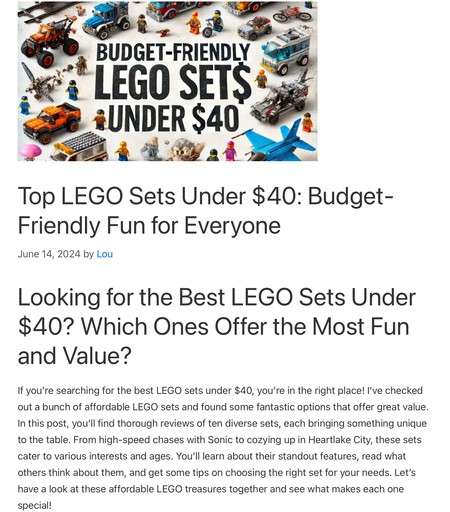 Header Image from the post- Best LEGO Sets Under $40. Link to the post.