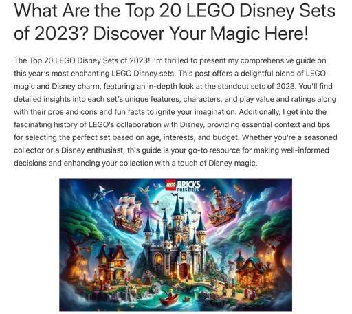 Header image from the post -Top 20 LEGO Disney Sets at Lou’s Bricks House. Link to the post.