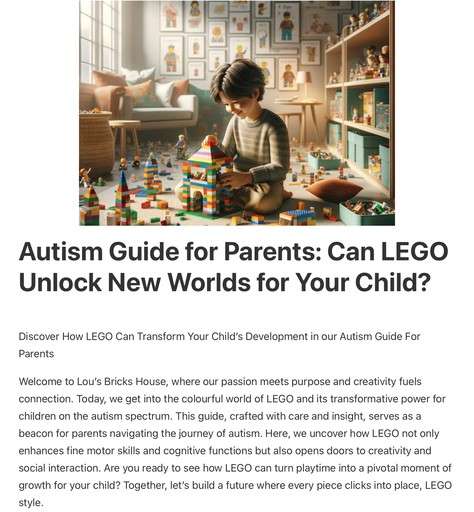 Header image from the post -Autism Guide for Parents – Building Skills with LEGO, at Lou’s Bricks House. Link to the post.