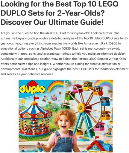 Header image from the post -Best Top 10 LEGO DUPLO Sets for 2-Year-Olds: Buyers Guide, at Lou’s Bricks House. Image links to the post.