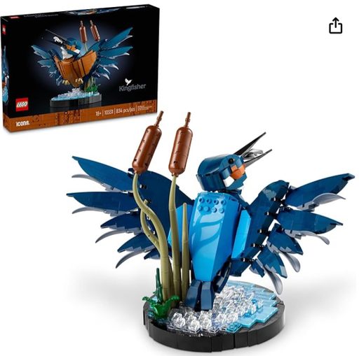 LEGO Icons Kingfisher Bird Model 10331 showcasing a detailed and colorful representation of a kingfisher on a display stand.