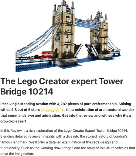 Header image from the post - LEGO Creator Expert Tower Bridge 10214: An In-Depth Review, at Lou’s bricks House.