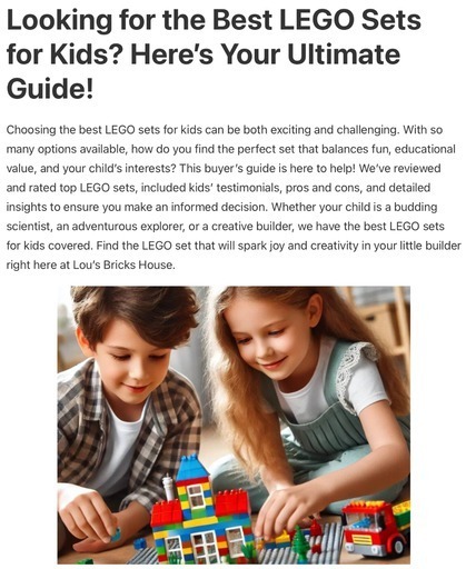 Header image from the post - Best LEGO Sets For Kids,  
Buyer’s Guide with Pros Cons, at Lou’s Bricks House.