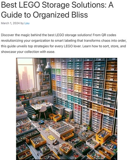 Header image from the post ‘Best LEGO Storage Solutions’ on Lou’s Bricks House, showing a highly organized LEGO storage room with labeled containers, illustrating the importance of a structured environment for children with ADHD as discussed in the ‘LEGO for ADHD’ post.