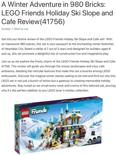 Header image from the post ‘A Winter Adventure in 980 Bricks: LEGO Friends Holiday Ski Slope and Cafe Review (41756)’ on Lou’s Bricks House, featuring the LEGO Friends Holiday Ski Slope and Cafe set, illustrating the importance of engaging, structured play environments for children with ADHD, as discussed in the ‘LEGO for ADHD’ post.