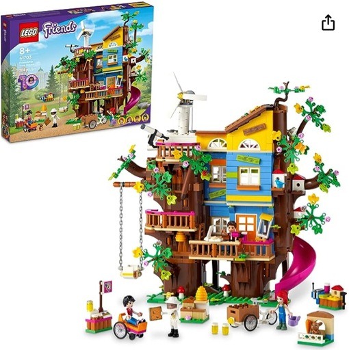 LEGO Friends Friendship Tree House 41703 set, a detailed four-story tree house playset ideal for children with ADHD due to its interactive features and engaging activities.