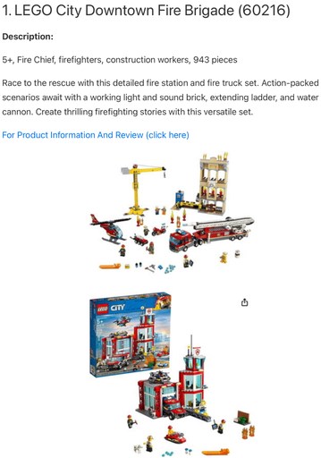 LEGO City Downtown Fire Brigade (60216) set featuring a detailed fire station, fire trucks, a crane, and various minifigures. Ideal for kids 5+ interested in action-packed rescue missions and imaginative play. This image is part of the ‘Top 25 LEGO City Sets - 2023’ guide on Lou’s Bricks House.