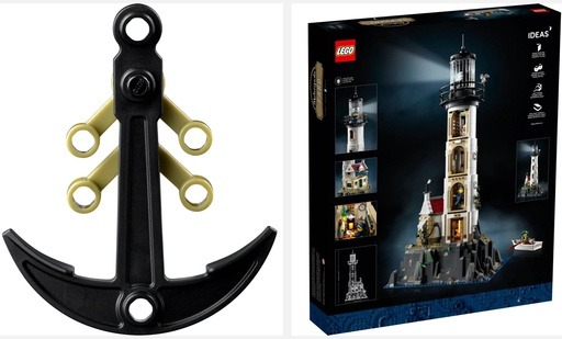 Image of the anchor and an image of the box set of the Lighthouse Buildable set by Lego