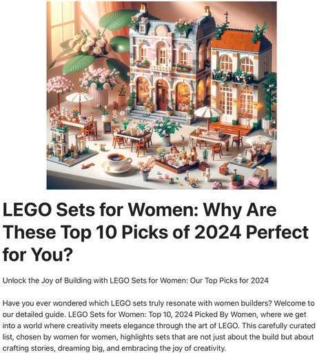 Image of the title and header for the post “best Lego Sets For Women -2024” at Lou’s Bricks House