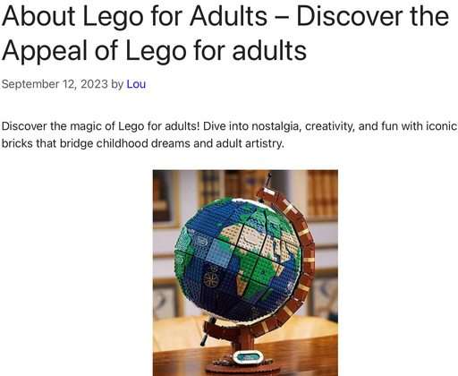 Header image of the post “ About Lego For Adults” at Lou’s Bricks House.