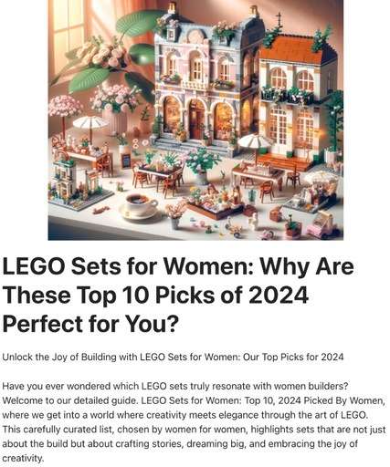 Header image from the post “top Lego sets for women” at Lou’s Bricks House.