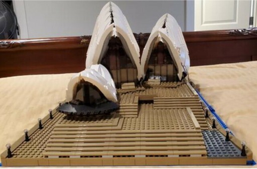 Front view image of the Lego Sydney Opera house completed set