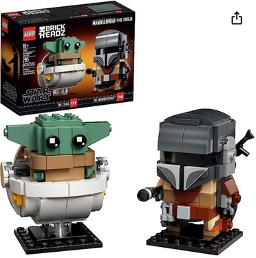 Collectible LEGO Sets Under $40, Images of the LEGO BrickHeadz The Mandalorian & The Child Set 75317. Links to Amazon.