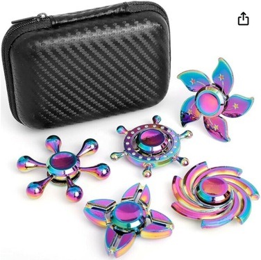 Image of Rainbow Fidget Spinners 5 Pack and the case. Image links to amazon marketplace.