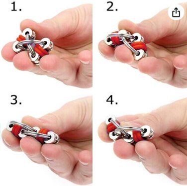 Image of 5 PCS Flippy Chain Fidget Toy by DonLeeving, showing 4 workable steps. Image links to amazon marketplace.