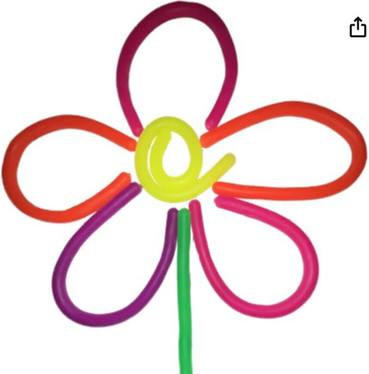 Image of HWYYH Stretchy String Fidget, Best Fidget Toys for Autism, displayed in a flower pattern highlighting some of its positions of play. Image links to Amazon marketplace.