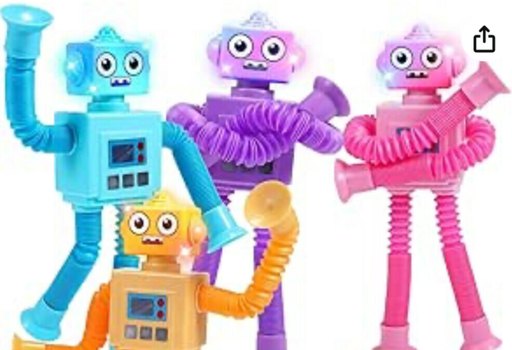 Image of Exssary Robot Pop Tubes - Best Fidget Toys for Autism. Image of 4 figures in a variety of stretched positions. Image links to amazon marketplace .