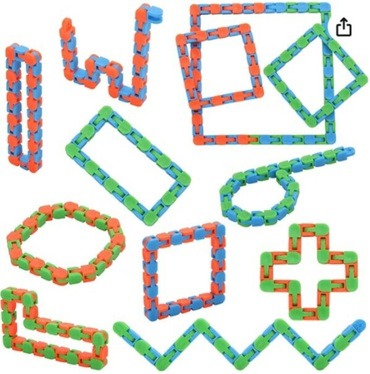 Image of Yeetec 12 Pack 24 Links Wacky Tracks Snap and Click Fidget Toys, showing the wacky links in several positions. Image links to amazon marketplace.