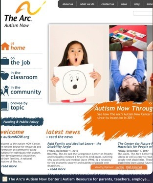 Image of home page of autism now, with link to site.