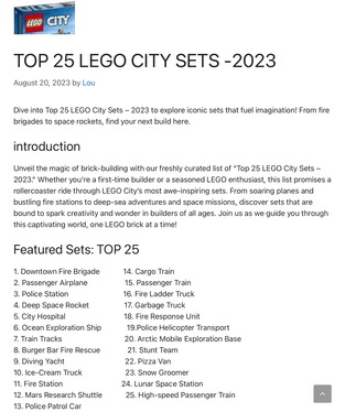 Image of the post header at Lou’s Bricks House - TOP 25 LEGO CITY SETS -2023