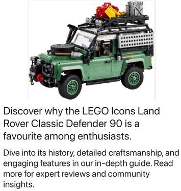 Header image of the post -Lego Icons Land Rover Classic Defender 90: Reviews And Rating