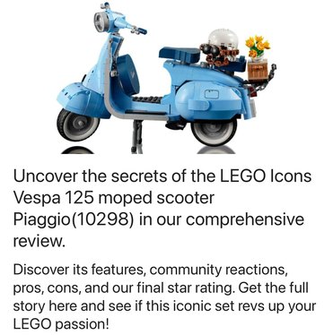 Header image of the post -The LEGO Icons Vespa 125 Scooter 10298: Reviews And Ratings