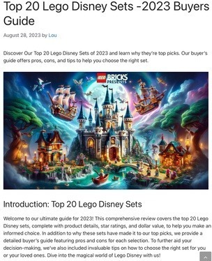 Header image of the Top 20 LEGO Disney sets Buyers guide at Lou’s bricks House