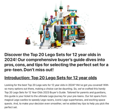 Image of the header for the post - Top 20 Lego Sets for 12-Year-Olds - 2024 Buyer’s Guide at Lou’s bricks house 