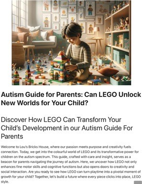 Header image for ‘Autism Guide for Parents – Building Skills with LEGO’ at Lou’s Bricks House, depicting a vibrant and organized display of various LEGO sets and mini-figures, symbolizing the structured yet creative learning environment beneficial for children with autism.