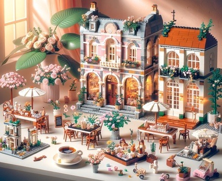 Beautiful LEGO set designed to resemble a charming outdoor café and boutique, with intricate floral details and pastel colors. The scene features tables, chairs, and various figures, creating a serene and inviting atmosphere. The image links to the post titled ‘LEGO Sets for Women: Top 10, 2024 Picked By Women,’ highlighting creative and aesthetically appealing LEGO sets that resonate with women builders.