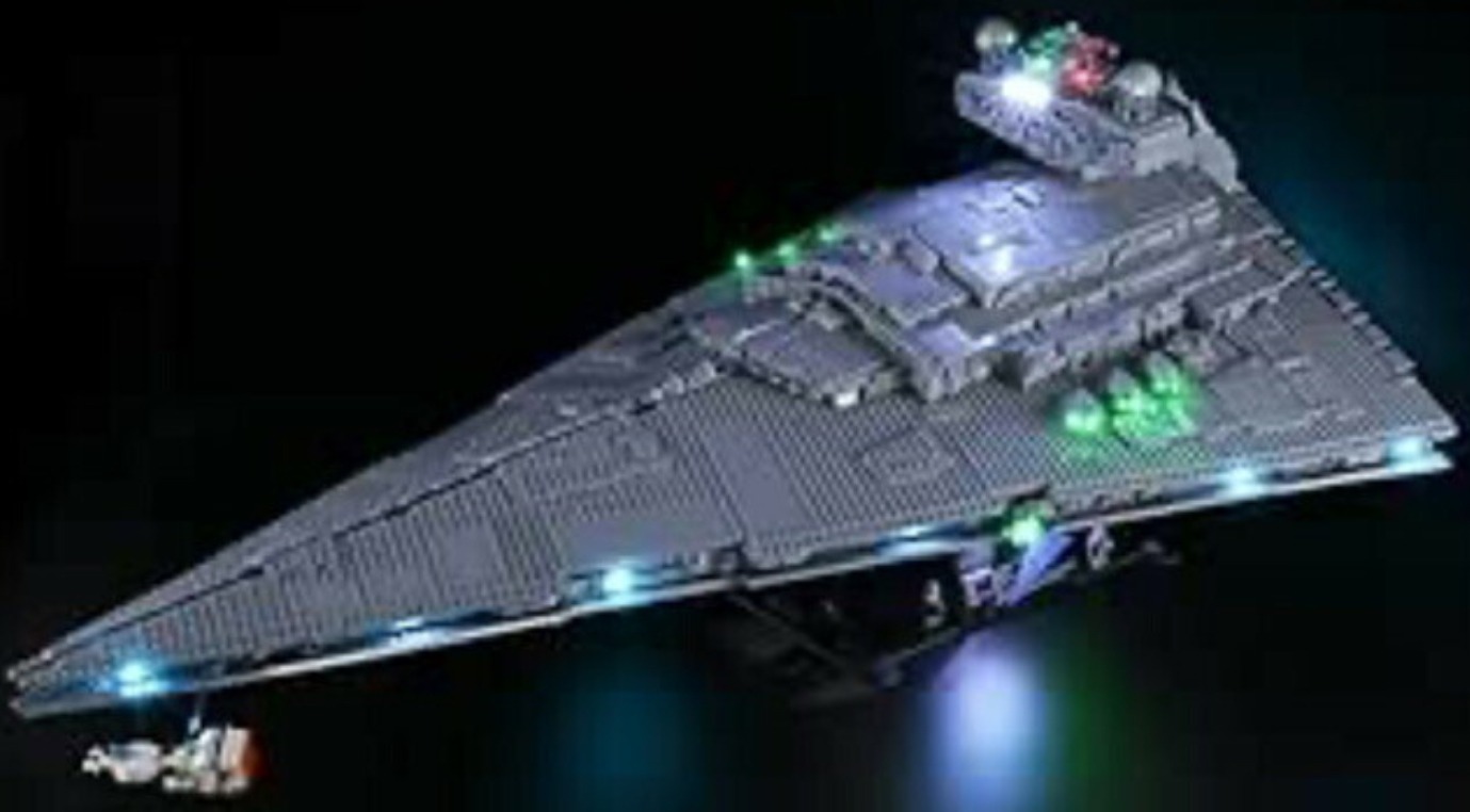 Lego imperial star destroyer with installed lighting kit