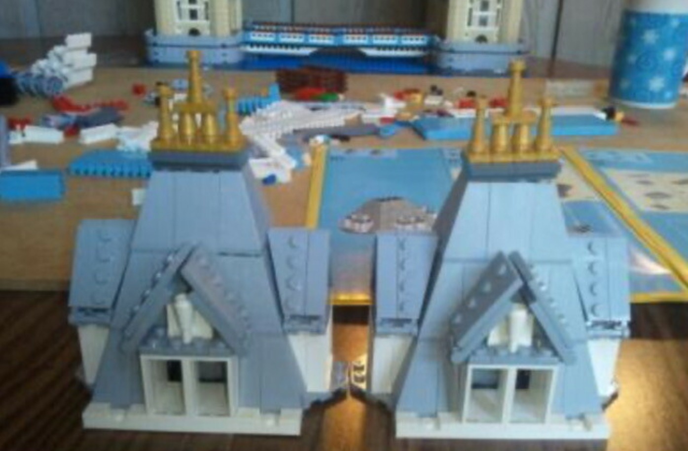 Partially assembled Lego Tower Bridge Set