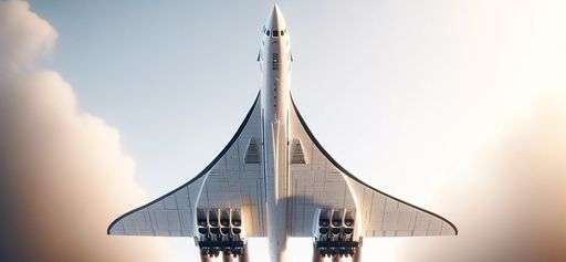 Close-up view of the Concorde aircraft in flight against a clear sky, highlighting its sleek design and distinctive delta wings, symbolizing speed and innovation in aviation.