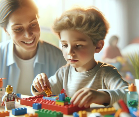 A young child playing with LEGO bricks while an adult smiles supportively, representing the use of LEGO as an educational tool for children with autism. The image links to the post titled ‘Best Learning Toys For Autism: Insights, Safety Tips, and Advice,’ which explores how LEGO can aid in improving motor skills, creativity, and sensory development in children with autism.