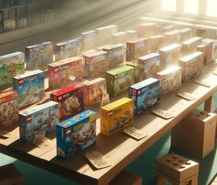 Rows of boxed LEGO sets are neatly displayed on a table, illuminated by soft sunlight streaming through a window. The image links to the post titled ‘Best LEGO Sets for Kids 2023 Buyers Guide Pros And Cons,’ which helps parents and gift-givers navigate top LEGO sets with insights into their educational and entertainment value, along with the pros and cons of each.