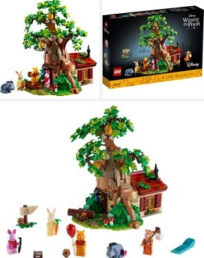 3 images of the LEGO Ideas Disney Winnie the Pooh Set 21326. Image links to Amazon for more details and purchasing option.