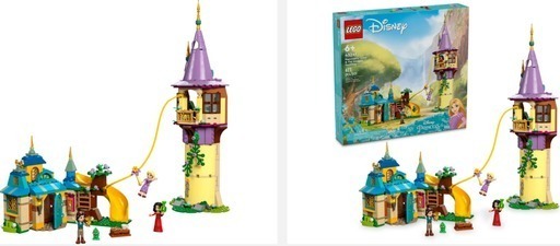 2 images of the LEGO Disney Princess Rapunzel’s Tower & The Snuggly Duckling set(43241). Image links to Amazon for more details and purchasing option.