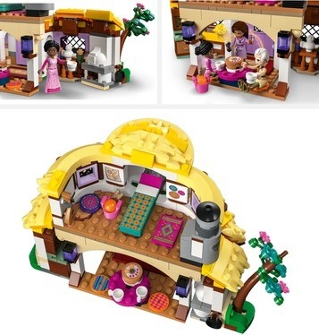 3 various play scenes of the LEGO Disney Asha’s Cottage set(43231). Image links to Amazon for more details and purchasing option.